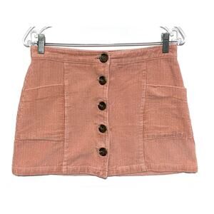 Chloe & Katie Corduroy Mini Skirt M Button Front Pockets Boho Feminine Soft Girl